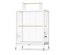 JISADER Modern Minimalist Cage with High Front Panel, Breeding Cage for an Aesthetic, White, Basic Package (perch + feeder + tray + wheels), Double Layer with Display Stand, White