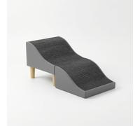 JISADER Modern Wooden Foldable Pet Stairs & Dog Ramp for Bed - Ideal for Small Dogs, Doubles as Stool, Dark Gray, Wave style dark gray - 34cm high