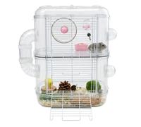 JISADER Multi-Layer Hamster Cage with External Tubes, Transparent Acrylic 3 Tier Structure, Deluxe Enclosure for Syrian Hamsters Includes Accessories, Double-layer, Transparent Acrylic