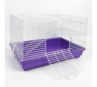 JISADER Multi-Level Hamster Cage with External Tunnels, 2 Tier Metal Wire Habitat, Dwarf Hamster Cage with Running Exercise Wheel, Starter Animal Enclosure, White and violet, violet