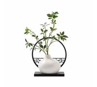 JISADER New Chinese Artificial Plant with Decorative Screen, Elegant Faux Plant Display for Living Room, Study, Tea Room, Cloud Screen + Vase + Green Vine