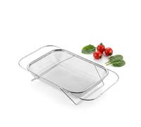 JISADER Over Sink Colander Stainless Steel Fine Mesh Strainer Basket with Expandable Rubber Grip Handles Kitchen Sieve for Washing Fruits, Vegetables and Rice, Extra Large
