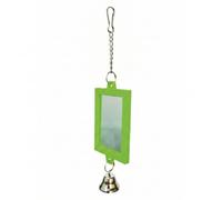 JISADER Pet Bird Mirror with Bell Interactive Parrot Toy for Small to Medium Birds, Red or Green, Green, Square Mirror