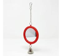 JISADER Pet Bird Mirror with Bell Interactive Parrot Toy for Small to Medium Birds, Red or Green, Red, Round Mirror