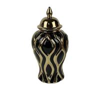 JISADER Porcelain Ginger Jar, Temple Jar, Porcelain Decorative Jar, Flower Vase Ginger Jar with Lid, for Office Shelf, Desk, Entrance Area, S Black and Gold