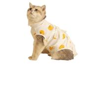 JISADER Post Surgery Cat Recovery Suit with Tie Straps, Crew Neck Neuter Suit for Cats, Post-Operative Cat Clothing, Anti-Licking Cat Surgery Suit, Unisex, Orange Print, White