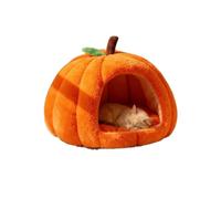 JISADER Pumpkin Cat Bed for Birman Cats, Warming Small Dog Bed with Removable Cushion, Non-Slip Indoor House for Animals up to 5.4 kg, citrus