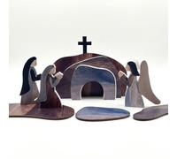 JISADER PVC Foam Board Easter Resurrection Scene Set, He Is Risen Empty Tomb Decoration with Cross and Angel Figurines, Christian Religious Display for Home Office Tabletop Decor