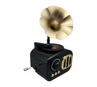 JISADER Retro Mechanical Phonograph Music Box Vintage Creative Ornament Record Player Gramophone Art Music Box Decoration for Birthday Christmas Office Wedding Anniversary, Black