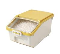 JISADER Rice Storage Container, Airtight Rice Dispenser with Wheels, Sealed Grain Storage Bin For Flour, Cereal, Dry Food, Nuts, Beans, Dog Cat Birds Food Organizer Box, Yellow 10KG Capacity