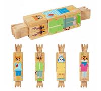 JISADER Rotating Block Cartoon Animal Puzzle Educational Toy Solid Wood Polished Water-Based Paint Fine Motor Skills Suitable for Children Playroom Travel, Style 3
