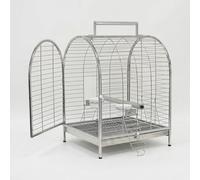 JISADER Stainless Steel Round Cage, Extra Large Outdoor Metal Cage for Parrots, with Ceramic Cup and Wood Perch, 42 * 38 * 62cm
