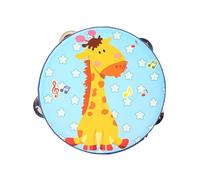 JISADER Tambourine Wooden Percussion Instrument Hand Held Drum Bell Double Row Metal Kids And Adults Suitable for Music Education Gift Giving Singing, Blue Giraffe, 15cm