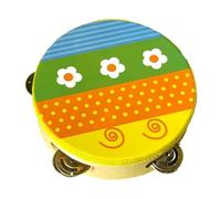 JISADER Tambourine Wooden Percussion Instrument Hand Held Drum Bell Double Row Metal Kids And Adults Suitable for Music Education Gift Giving Singing, Flower, 15cm