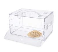 JISADER Transparent Acrylic Hamster Cage, Portable Small Pet Carrier with Handle, Ventilated Mouse Habitat Box for Dwarf Hamsters, Gerbils & Mice (27x19.5x16cm)