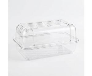 JISADER Transparent Hamster Cage with Wood Accents, Single Level Acrylic Indoor Enclosure, 8cm for Syrian and Golden Hamsters, Contemporary Style, Modern
