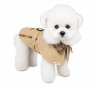 JISADER Warm Dog Coat for Very Small Dogs, Dog Jacket British Plaid Button-Down XS, Pale Textile, M (for 5-7 catties)
