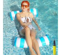 JISADER Water Lounger with Quick Inflation Valve, Buoyant Mesh Bed for Couples, Easy Inflation Summer Holiday Lounger, Stylish Design Sunbathing Float, Light Blue