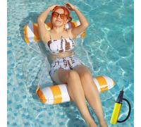 JISADER Water Lounger with Quick Inflation Valve, Buoyant Mesh Bed for Couples, Easy Inflation Summer Holiday Lounger, Stylish Design Sunbathing Float, Orange