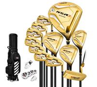 JISADER Weekend Golfer Set, Complete Club Set for Men, Shaft Right Hand Orientation, with Telescopic Bag, Golden R-Grade Carbon Pole