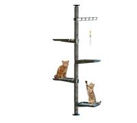 JISADER Window Cat Perch Activity Center with Tension Rod Mount, Cat Window Sill Perch with Scratching Pad for Large Adult Cats, CPC Certified, Black