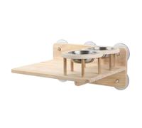 JISADER Window Cat Perch and Feeding Station with Bowls, Wooden Cat Window Sunbathing Bed for Large Indoor Cats, Suction Cup Sun Lounger Base Location