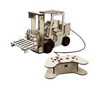 JISADER Wood Mechanical Building Toys Remote Controlled Forklift Small Inventions