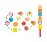 JISADER Wooden Beads for Tying for Toddlers, Stacking Blocks, Thinking Training, Shape Matching, Educational Threading, Fruits