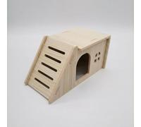 JISADER Wooden Hamster House and, Solid Wood Habitat with Hamster Swing, Climbing Ladder and Hideouts for Dwarf Hamsters Gerbils, Slanted rooftop structure