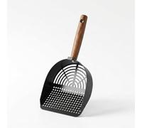 JISADER Wooden Handle 10th Gen Stainless Steel Silver Slotted Round Hole Cat Litter Scooper, 10th Gen Upgraded Carbon Steel Grey Slotted Round Hole Tool, Modern, Minimalist