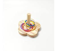 JISADER Wooden Parrot Toy Stacking Circle Set, Flower Base Training Toy, Parrot Gnaw Toy, Small Parrot Toy for Budgie Cockatiel Enrichment, Flower-shaped Base