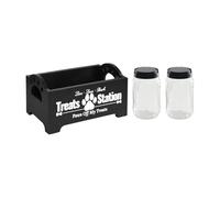 JISADER Wooden Pet Food Container with Two Jars for Dog and Cat Treats, black