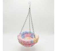 JISADER Woven Yarn Canary Roost with Perch, Winter Hanging Avian Roost Hammock for Cockatiel and Parakeet, Screw-On Warm Bed for and Lovebird Cage, Candy