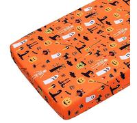 JISEN Halloween Baby Crib Sheet 1 Piece Portable Fitted Cot Sheet for Standard Crib and Toddler Mattresses Nursery Bed Decor for Boys Girls 60x120cm to 70x132cm Ghost