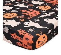 JISEN Halloween Crib Sheet Ghosts Fitted Cot Sheet for Boys Girls Baby Bed Mattress Cover for Standard Crib and Toddler Mattress 60x120cm to 70x132cm Castles