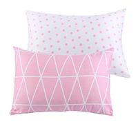 JISEN Kid Toddler Pillowcases 2 Pack Tiny Pillow Cover Cases for Sleeping with Envelope Closure 33x46cm Pink Link/Dot