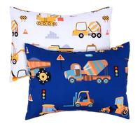 JISEN Toddler Pillowcases for Boys 33x46cm 30x40cm 35x48cm Engineering Vehicle Baby Pillow Case 2 Pack Small Pillow Covers for Travel Pillow Blue White