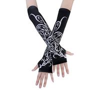 JISEN Women Punk Winter Arm Warmer Knitted Stretchy Soft Fingerless Gloves A-Phoenix