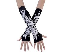 JISEN Women Punk Winter Arm Warmer Knitted Stretchy Soft Fingerless Gloves A-Skeletons Bones