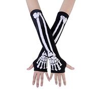 JISEN Women Punk Winter Arm Warmer Knitted Stretchy Soft Fingerless Gloves A-White Skeleton