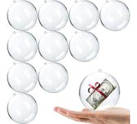 Jishi 10pk Clear Plastic Fillable Ornaments for Crafts 80mm Christmas Ornaments Balls, Clear Acrylic DIY Ornaments Christmas Tree Decorations, Hanging Christmas Decorations Indoor Home Decor Supplies