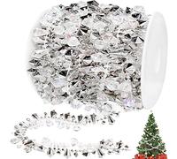 Jishi 16ft Christmas Garland Silver Bead Decor, Clear Iridescent Twist String for Tree Decoration, Rustic Crystal Ornaments Home Decorations