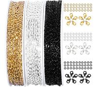 Jishi 30ft Jewelry Making Chains Bulk 2mm Necklace Chains for Jewelry Making Supplies, DIY Craft Earring Bracelet Making Findings, 3-Colors Gold Silver Black Plated Metal Rolo Cable Link Chain Rolls