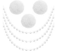 Jishi 3pk White Felt Pom Pom Garland Christmas Tree Decorations Indoor Home Decor, Cute Winter Wonderland Snow Ball Ornaments, Hanging String Pompom Snowball Beads, Xmas Holiday Birthday Party Banners