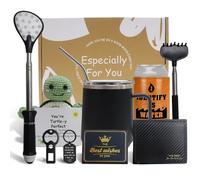 JISHSHAY 10 PCS Birthday Gifts for Men Dad Birthday Gifts Presents for Men, Coffee Mug Wallet Back Scratcher Positive Turtle Greeting Cards Seat Belt Clip Bottle Opener Keychain Can Cooler - Black