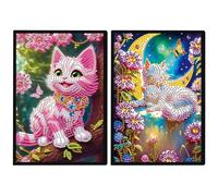 JISHSHAY 2 PCS Cat Diamond Art Notebook Journal Diamond Painting Note Book Gem Art Sketchbook Gem Painting A5 Notebook Mosaic Kits for Adults Diary with Special Shaped 14.5×21cm/5.7×8.26in