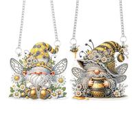 JISHSHAY 2 PCS Diamond Art Hanging Diamond Painting Sun Catchers Gem Art Table Wind Chimes Gem Painting Hanging Pendant Mosaic Kits for Adults Suncatchers Window Hangers Special Shape Gnome Bee