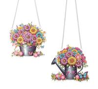 JISHSHAY 2 PCS Diamond Art Hanging Diamond Painting Sun Catchers Gem Art Table Wind Chimes Gem Painting Hanging Pendant Mosaic Kits for Adults Suncatchers Window Hangers with Special Drills Flower