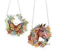 JISHSHAY 2 PCS Diamond Art Hanging Diamond Painting Sun Catchers Gem Art Table Wind Chimes Gem Painting Hanging Pendant Mosaic Kits for Adults Suncatchers Window Hangers Special Drills Horse Butterfly