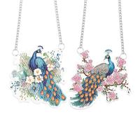JISHSHAY 2 PCS Diamond Art Hanging Diamond Painting Sun Catchers Gem Art Table Wind Chimes Gem Painting Hanging Pendant Mosaic Kits for Adults Suncatchers Window Hangers with Special Shape Peacock